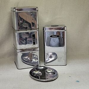 3 Lincoln Beauty Ware canisters 1 Canette canister and spoonrest